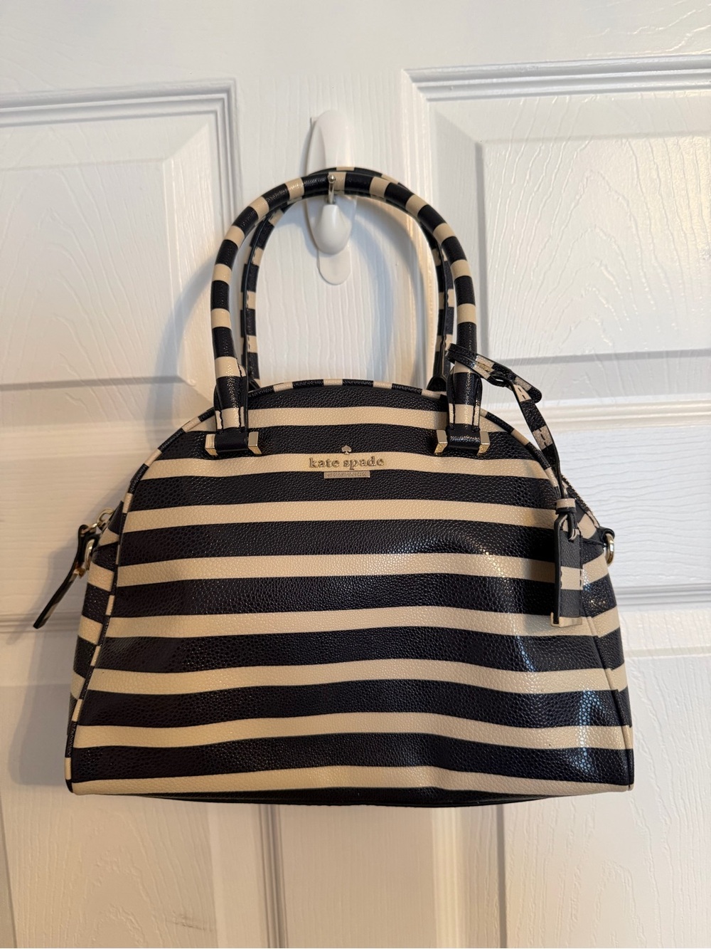 kate spade Black & Cream Striped Dome Crossbody Satchel